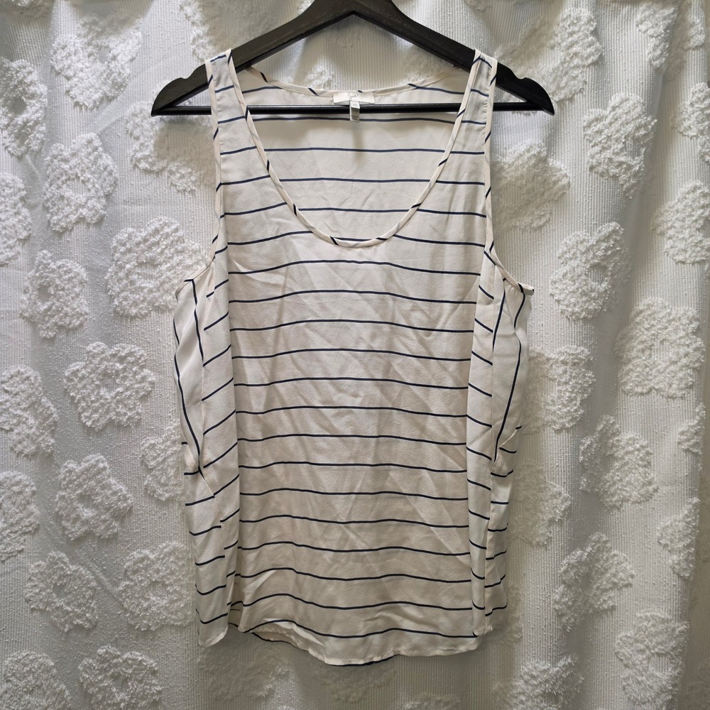 Joie Womens 100% Silk Striped Tank Top Cream Navy Blue Scoop Neck Blouse Medium